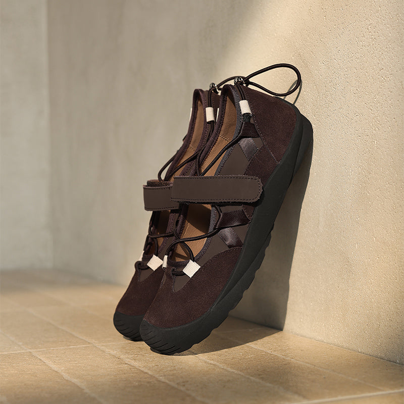 Ballerines Mary Jane Colorblock pour femmes en cuir avec tirant et Velcro en marron/abricot/argent