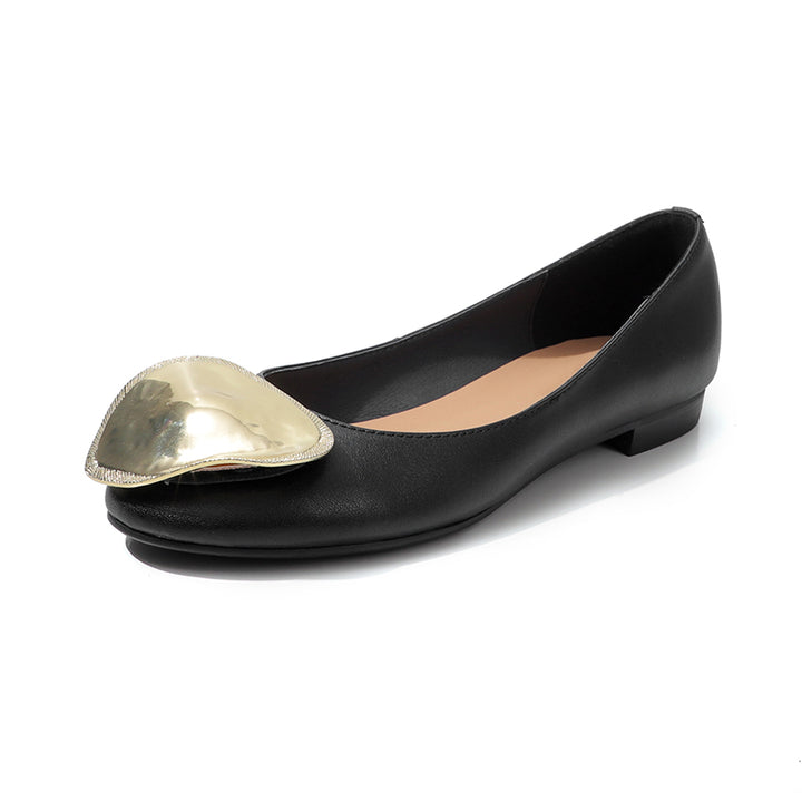 Ballerines en cuir de vache embellies pour femmes, chaussures élégantes à enfiler en jaune/rouge/noir