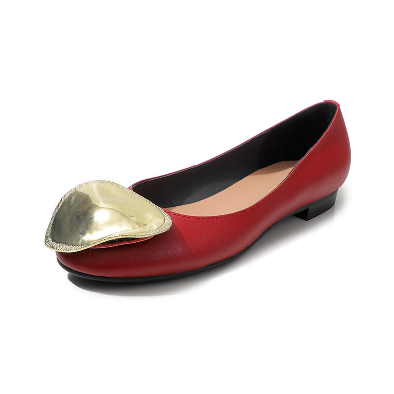 Ballerines en cuir de vache embellies pour femmes, chaussures élégantes à enfiler en jaune/rouge/noir