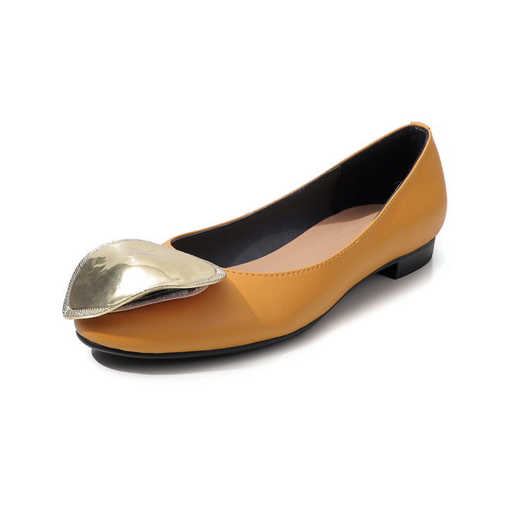 Ballerines en cuir de vache embellies pour femmes, chaussures élégantes à enfiler en jaune/rouge/noir