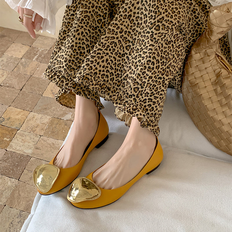 Ballerines en cuir de vache embellies pour femmes, chaussures élégantes à enfiler en jaune/rouge/noir
