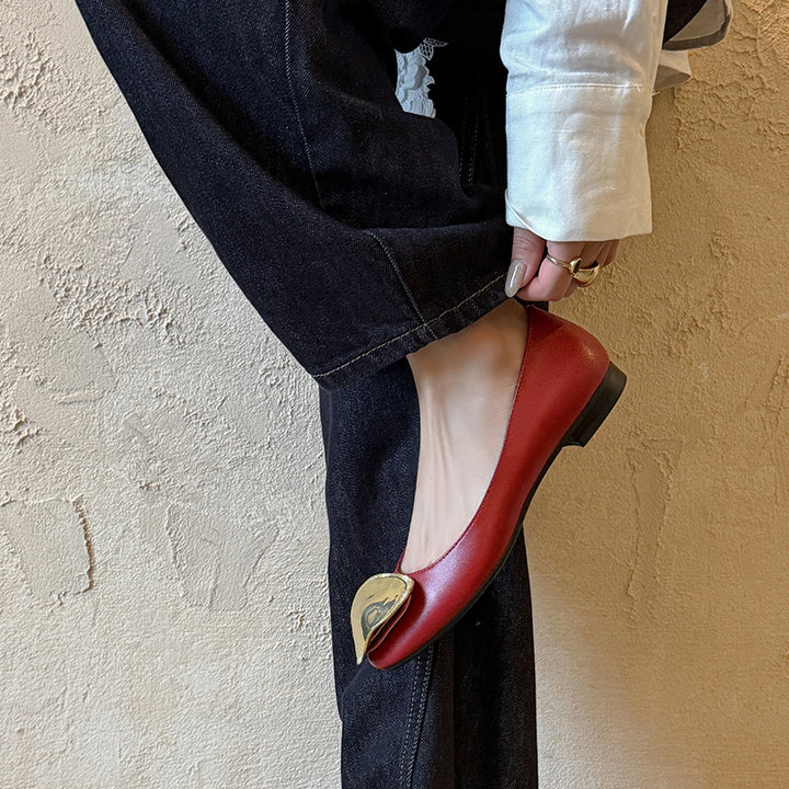 Ballerines en cuir de vache embellies pour femmes, chaussures élégantes à enfiler en jaune/rouge/noir