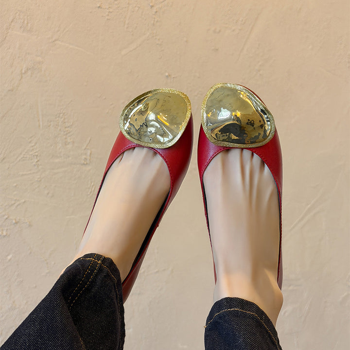 Ballerines en cuir de vache embellies pour femmes, chaussures élégantes à enfiler en jaune/rouge/noir