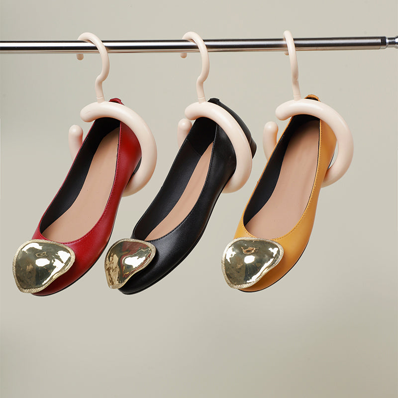 Ballerines en cuir de vache embellies pour femmes, chaussures élégantes à enfiler en jaune/rouge/noir