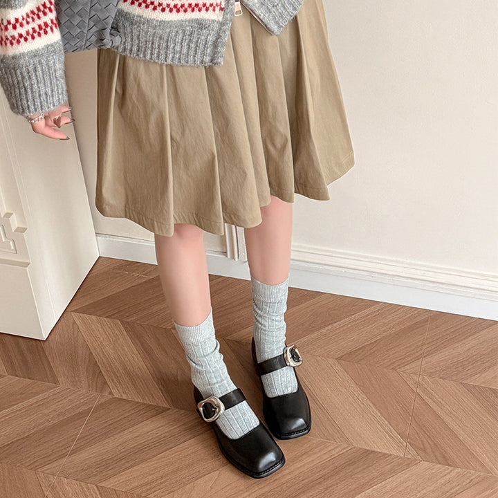 Chaussures Mary Jane en cuir fait main à boucle et bout carré rétro en noir/marron