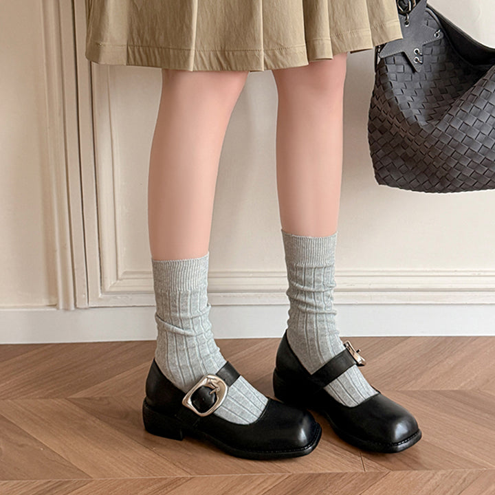 Chaussures Mary Jane en cuir fait main à boucle et bout carré rétro en noir/marron