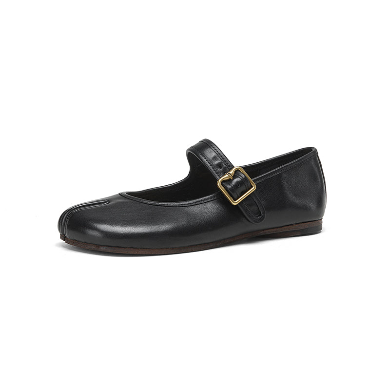 Ballerines Mary Jane en cuir lavé à bout fendu Tabi fait main en noir/rouge