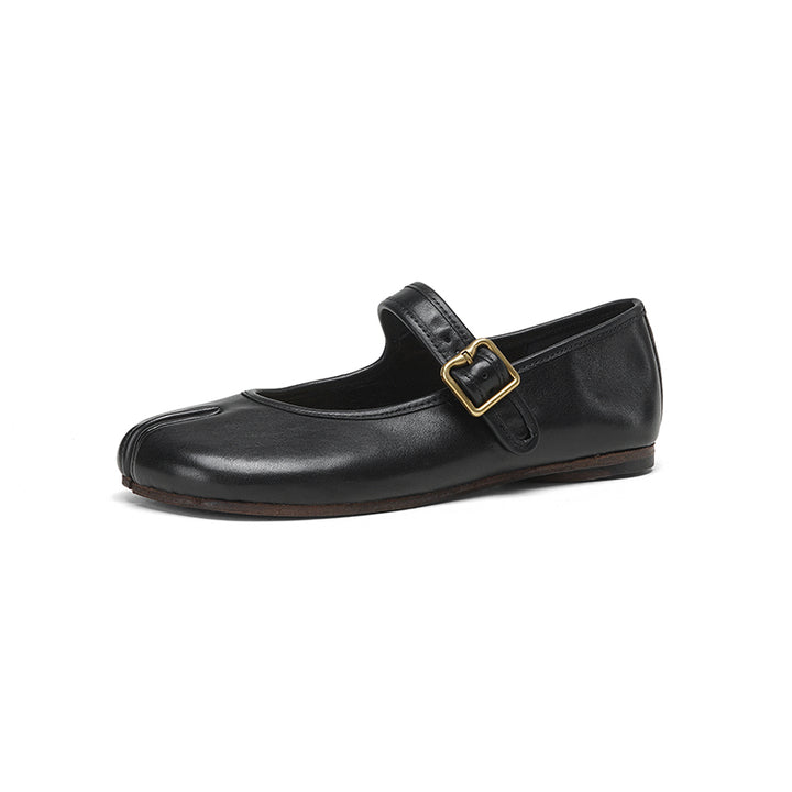 Ballerines Mary Jane en cuir lavé à bout fendu Tabi fait main en noir/rouge