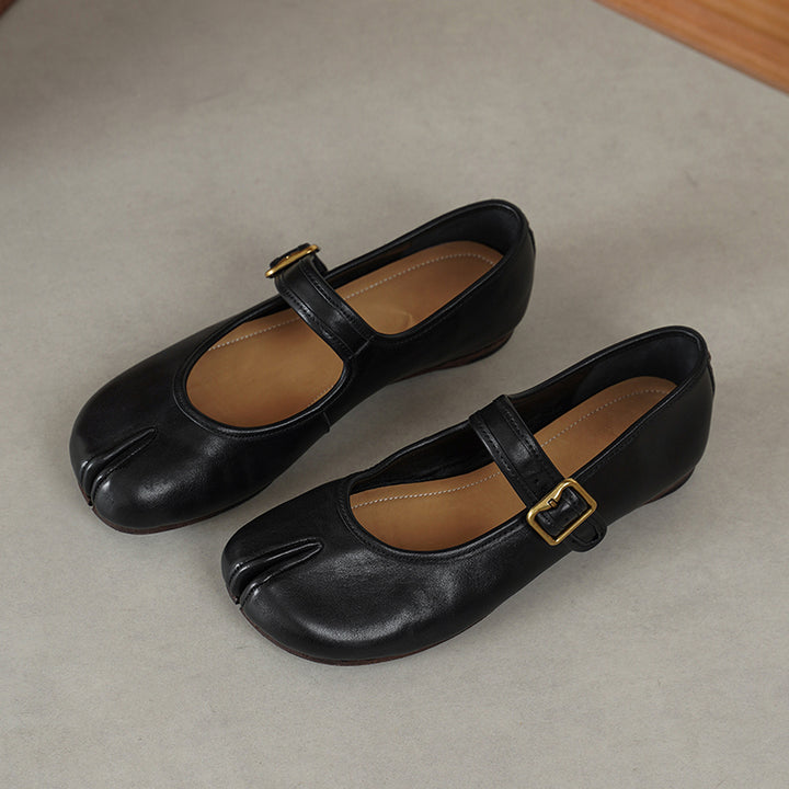 Ballerines Mary Jane en cuir lavé à bout fendu Tabi fait main en noir/rouge