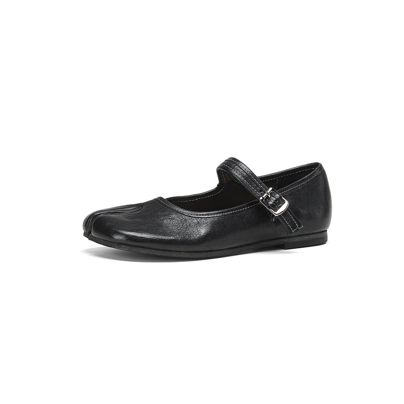 Ballerines Mary Jane en cuir de cheval lavé à bout fendu Tabi fait main en noir/rouge/marron/abricot