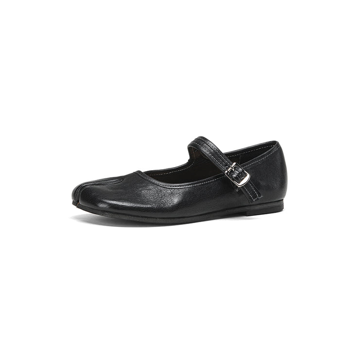 Ballerines Mary Jane en cuir de cheval lavé à bout fendu Tabi fait main en noir/rouge/marron/abricot