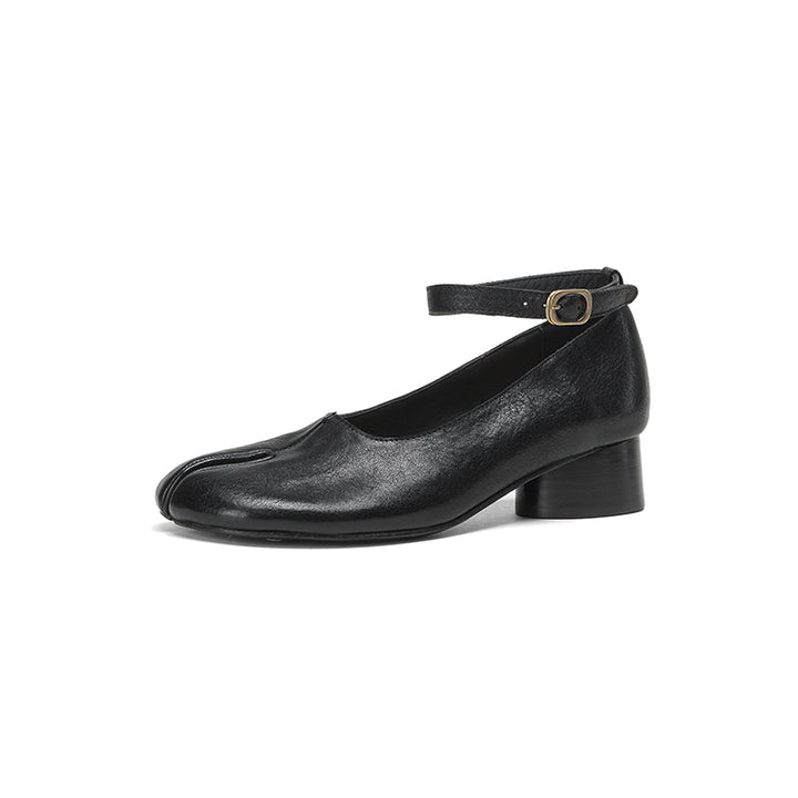 Chaussures Mary Jane en cuir de cheval lavé à bout fendu Tabi pour femmes en noir/rouge/marron/abricot