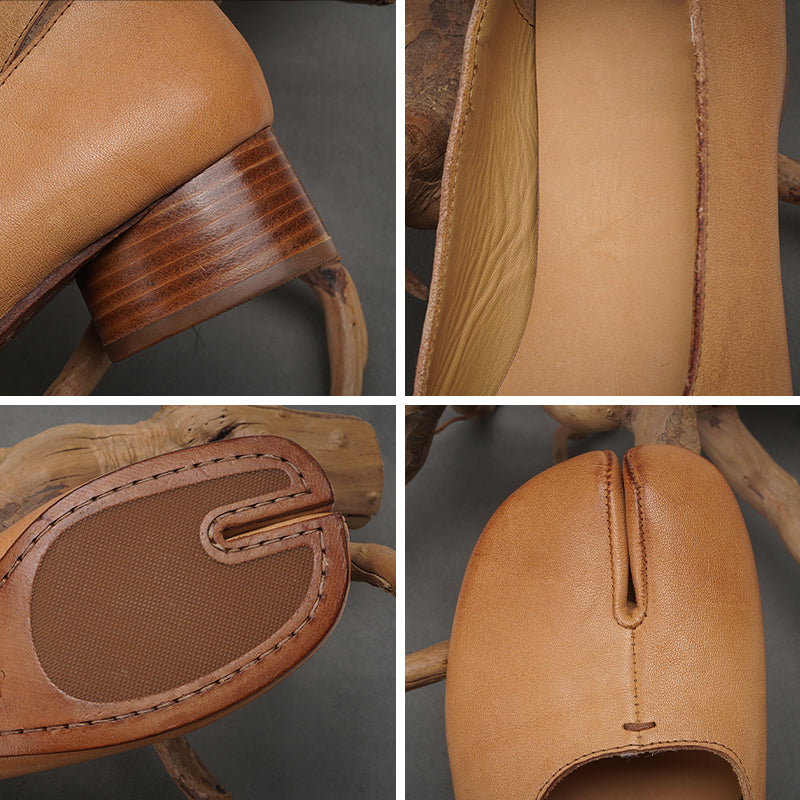 Chaussures Mary Jane en cuir de cheval lavé à bout fendu Tabi pour femmes en noir/rouge/marron/abricot