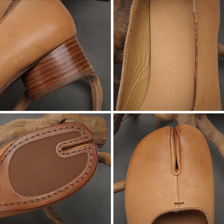 Chaussures Mary Jane en cuir de cheval lavé à bout fendu Tabi pour femmes en noir/rouge/marron/abricot