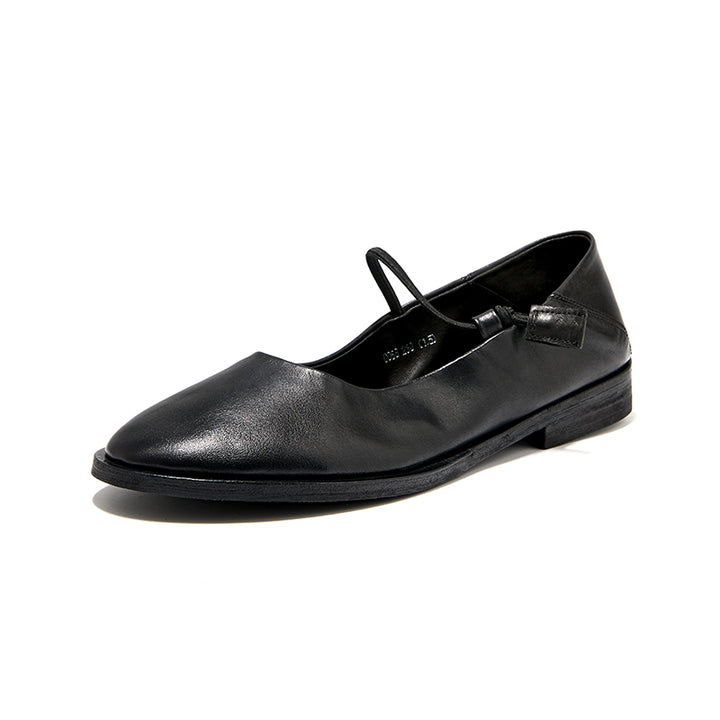 Ballerines Mary Jane minimalistes en cuir de cheval fait main pour femmes en noir/marron