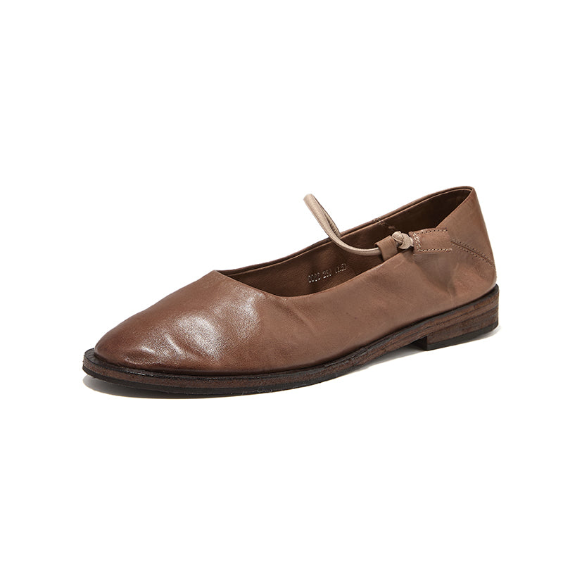 Ballerines Mary Jane minimalistes en cuir de cheval fait main pour femmes en noir/marron