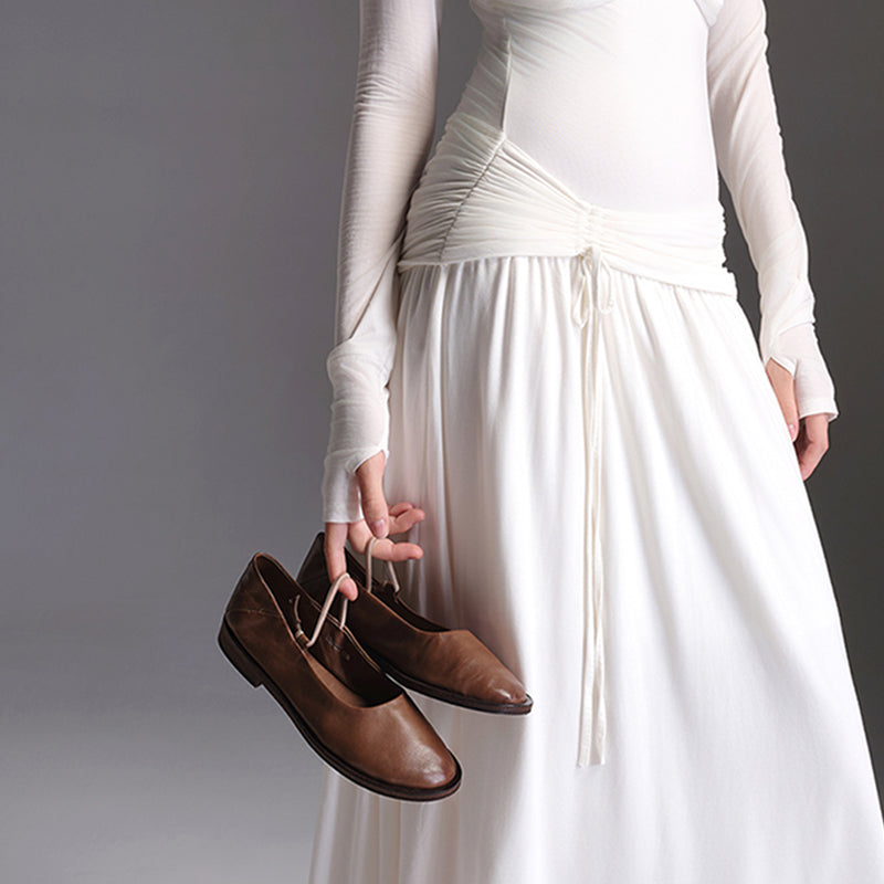 Ballerines Mary Jane minimalistes en cuir de cheval fait main pour femmes en noir/marron