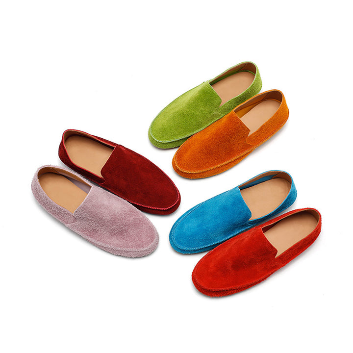 Mocassins en suède fait main pour femmes, confortables avec semelle cachée, disponibles en 10 couleurs