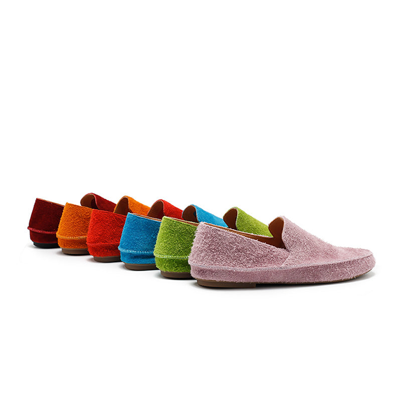 Mocassins en suède fait main pour femmes, confortables avec semelle cachée, disponibles en 10 couleurs