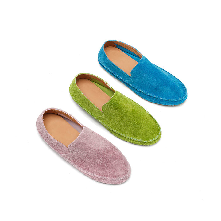 Mocassins en suède fait main pour femmes, confortables avec semelle cachée, disponibles en 10 couleurs