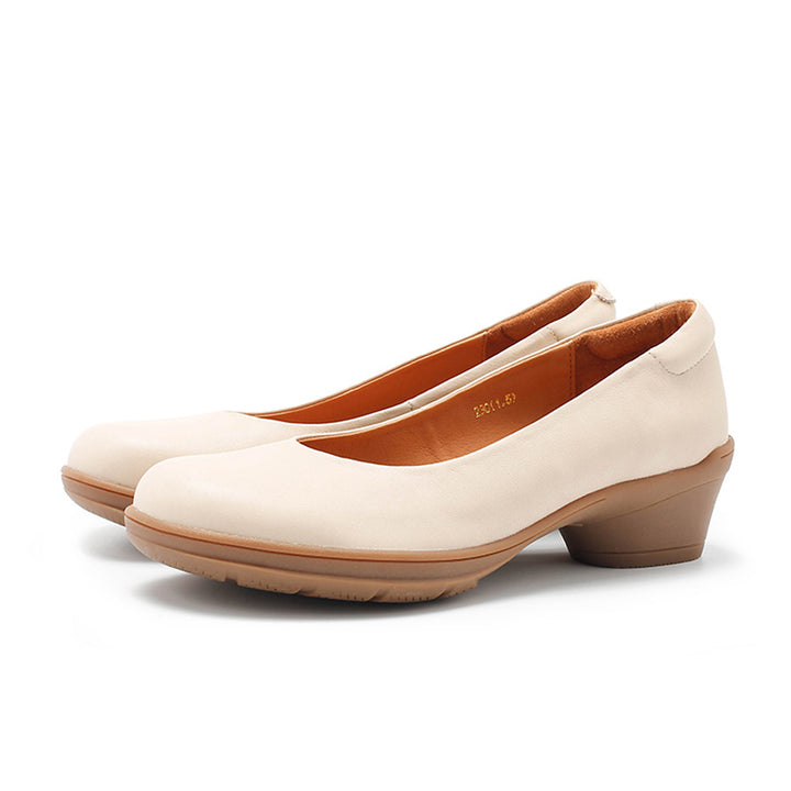 Escarpins en cuir faits main minimalistes pour le bureau en beige/noir pour femmes