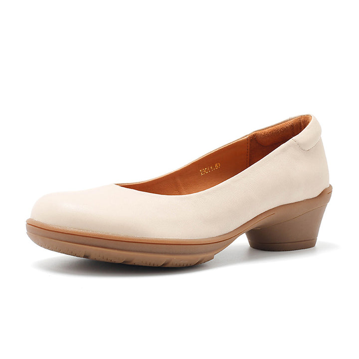 Escarpins en cuir faits main minimalistes pour le bureau en beige/noir pour femmes