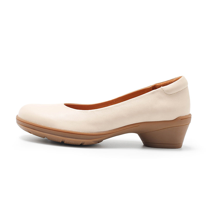 Escarpins en cuir faits main minimalistes pour le bureau en beige/noir pour femmes