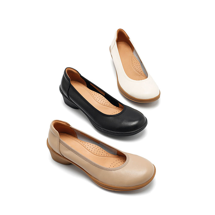 Escarpins en cuir faits main pour femmes, à enfiler, pour le bureau en noir/beige/abricot