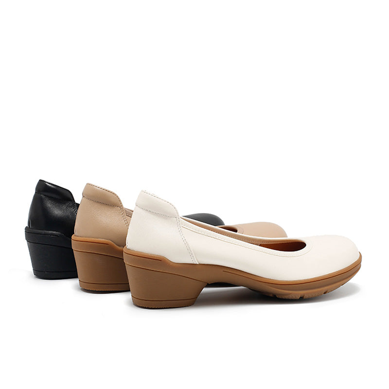 Escarpins en cuir faits main pour femmes, à enfiler, pour le bureau en noir/beige/abricot