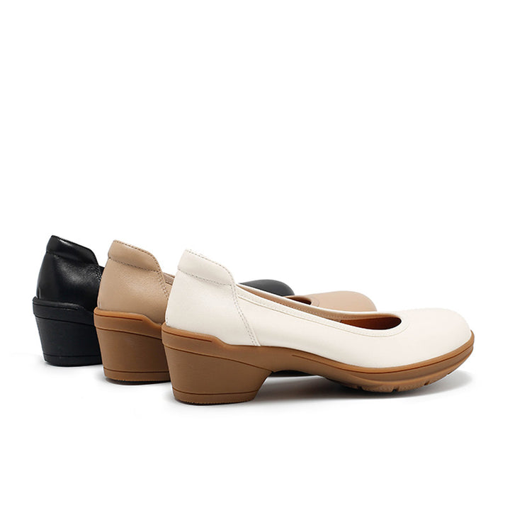 Escarpins en cuir faits main pour femmes, à enfiler, pour le bureau en noir/beige/abricot
