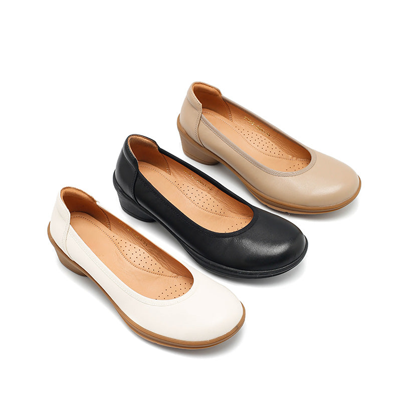 Escarpins en cuir de veau faits main minimalistes pour le bureau en noir/beige/abricot