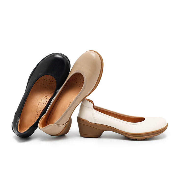 Escarpins en cuir de veau faits main minimalistes pour le bureau en noir/beige/abricot