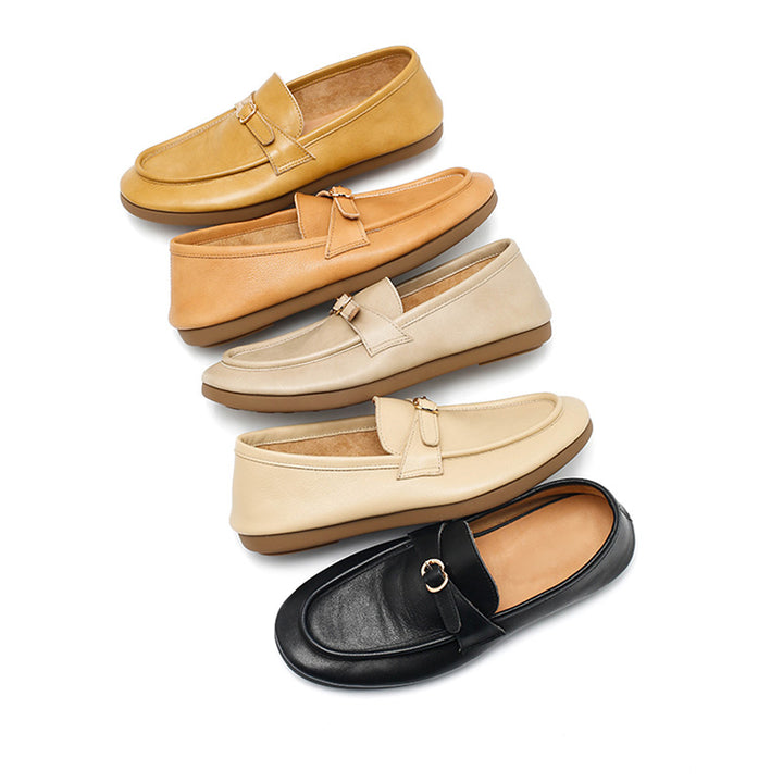 Mocassins en cuir souple faits main à boucle à enfiler pour femmes en 5 couleurs