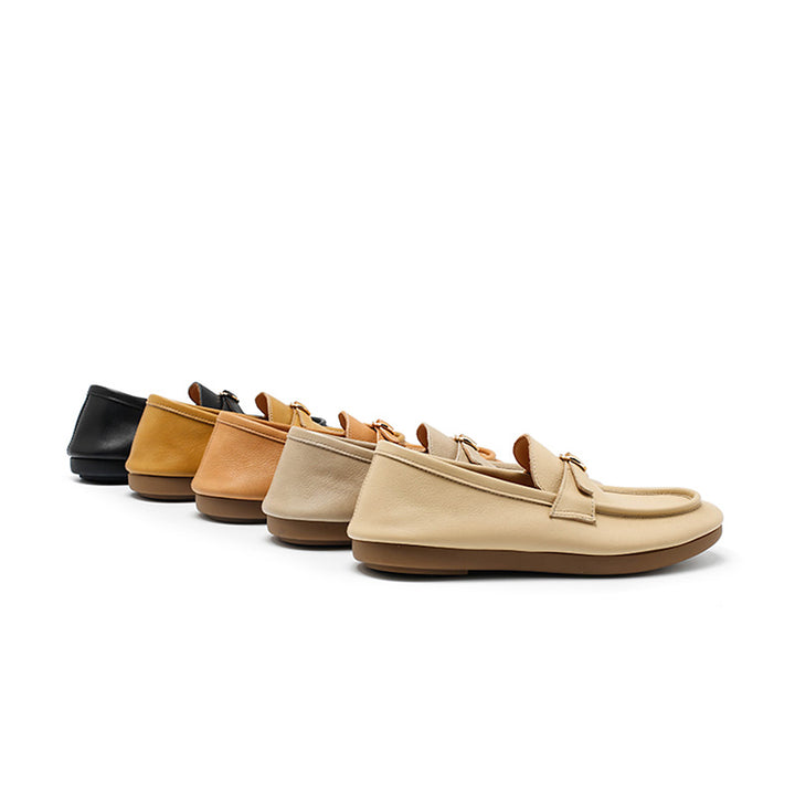 Mocassins en cuir souple faits main à boucle à enfiler pour femmes en 5 couleurs