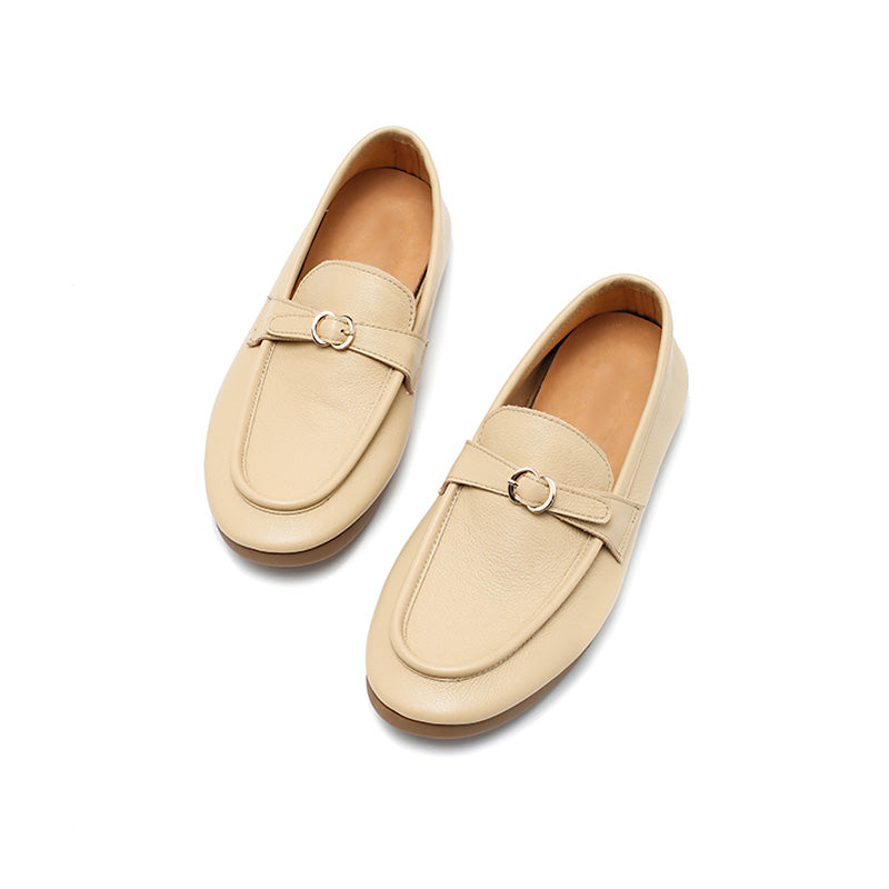 Mocassins en cuir souple faits main à boucle à enfiler pour femmes en 5 couleurs