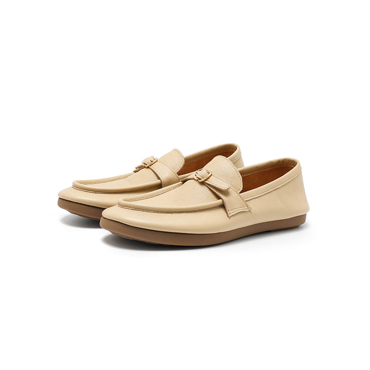 Mocassins en cuir souple faits main à boucle à enfiler pour femmes en 5 couleurs