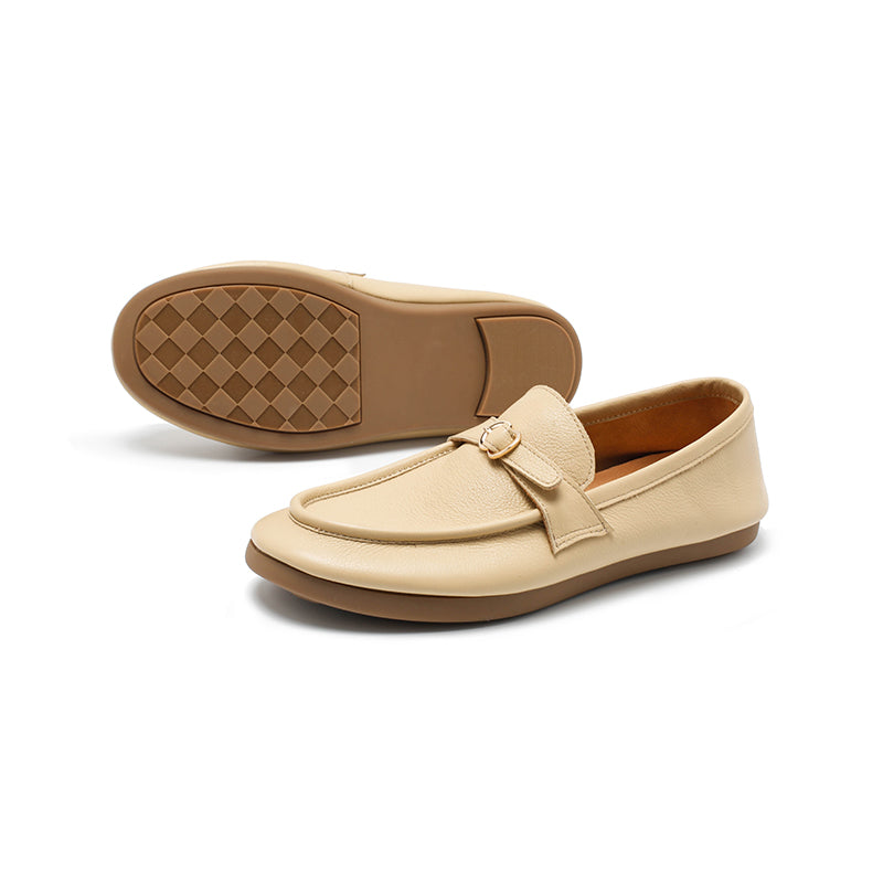Mocassins en cuir souple faits main à boucle à enfiler pour femmes en 5 couleurs
