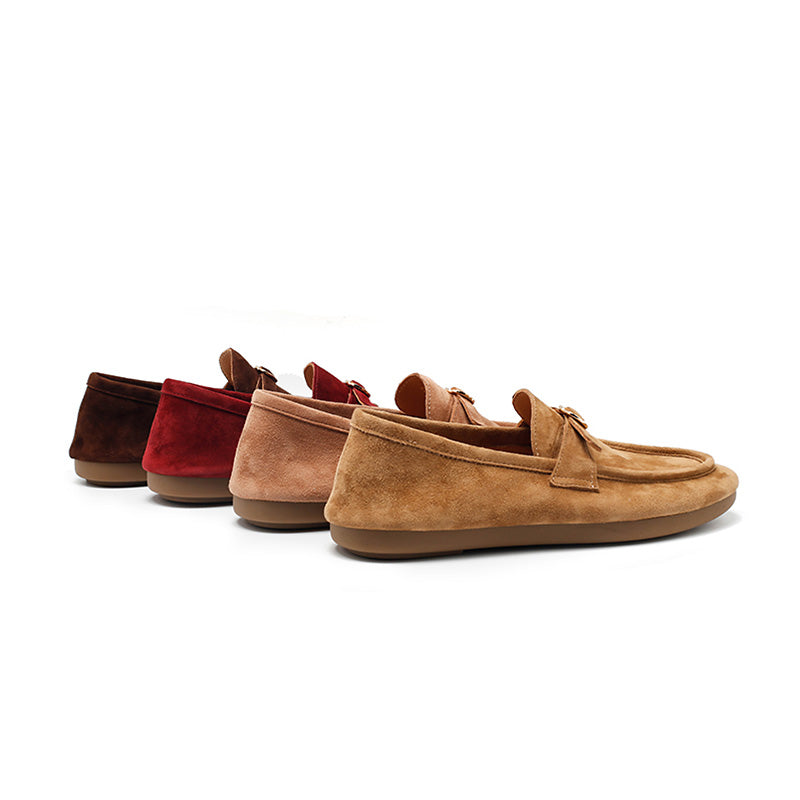 Mocassins en cuir suédé de mouton faits main avec boucle à enfiler pour femmes en 4 couleurs