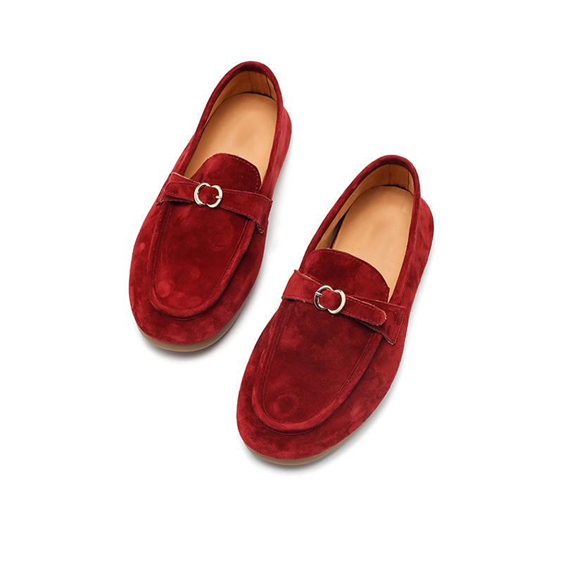 Mocassins en cuir suédé de mouton faits main avec boucle à enfiler pour femmes en 4 couleurs