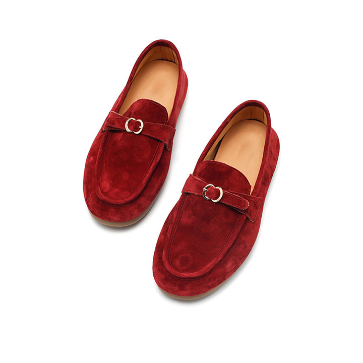 Mocassins en cuir suédé de mouton faits main avec boucle à enfiler pour femmes en 4 couleurs