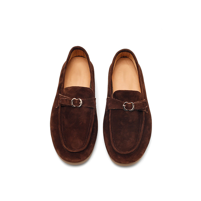 Mocassins en cuir suédé de mouton faits main avec boucle à enfiler pour femmes en 4 couleurs