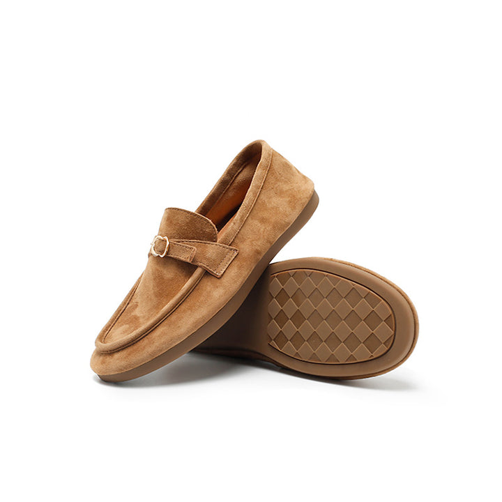 Mocassins en cuir suédé de mouton faits main avec boucle à enfiler pour femmes en 4 couleurs