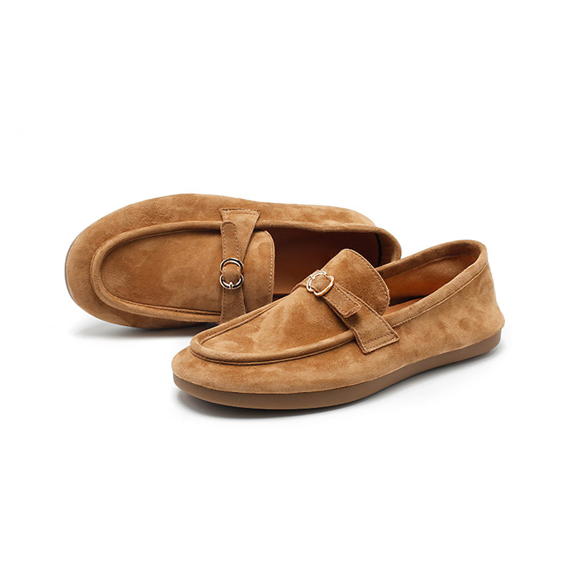Mocassins en cuir suédé de mouton faits main avec boucle à enfiler pour femmes en 4 couleurs