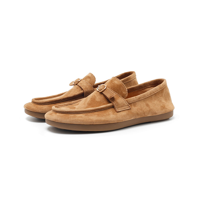 Mocassins en cuir suédé de mouton faits main avec boucle à enfiler pour femmes en 4 couleurs