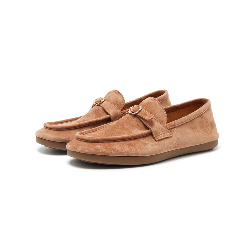 Mocassins en cuir suédé de mouton faits main avec boucle à enfiler pour femmes en 4 couleurs