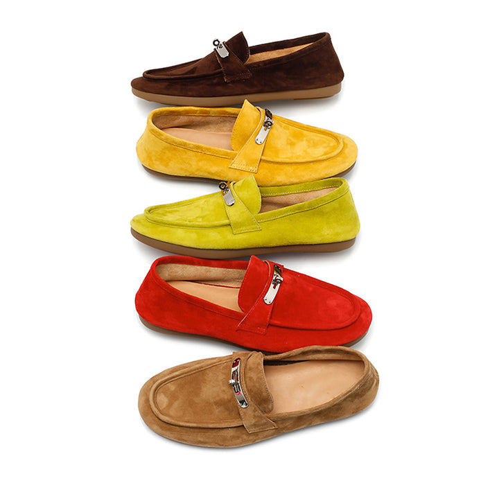 Mocassins en cuir suédé de mouton faits main avec boucle en métal à enfiler en 5 couleurs