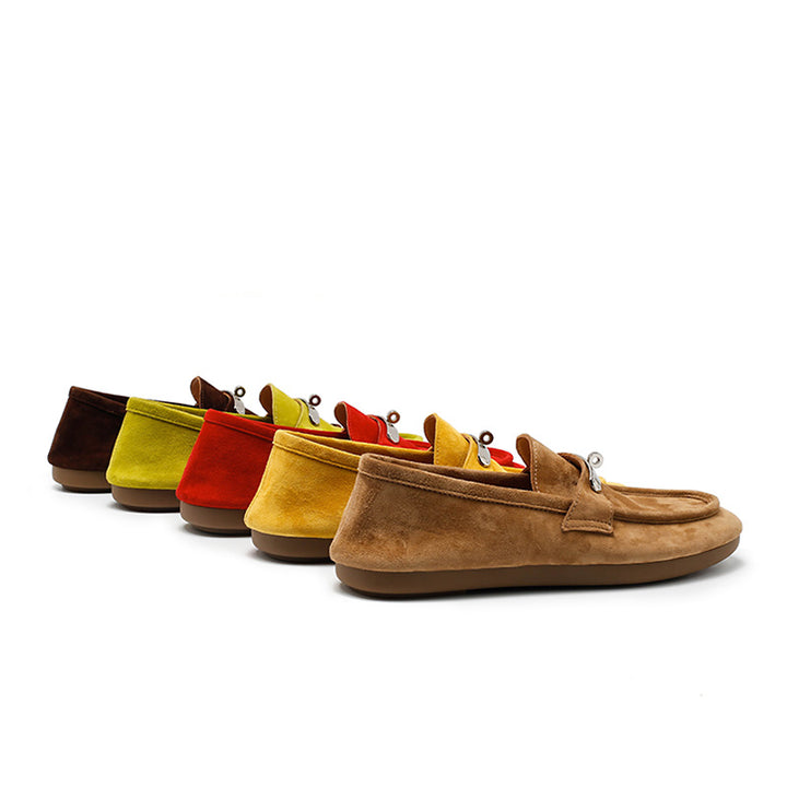 Mocassins en cuir suédé de mouton faits main avec boucle en métal à enfiler en 5 couleurs