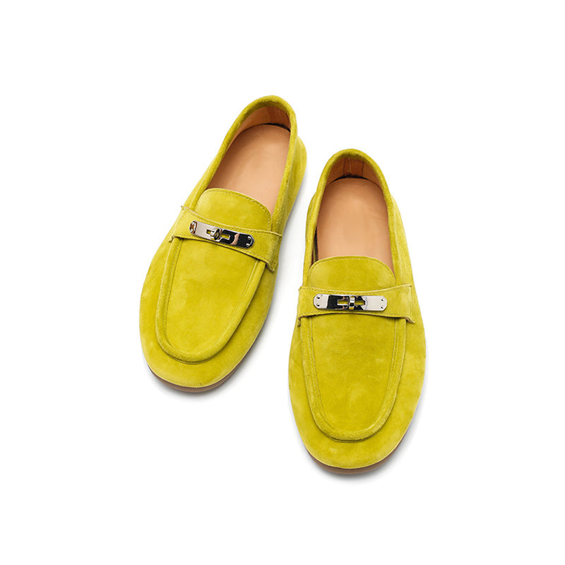 Mocassins en cuir suédé de mouton faits main avec boucle en métal à enfiler en 5 couleurs