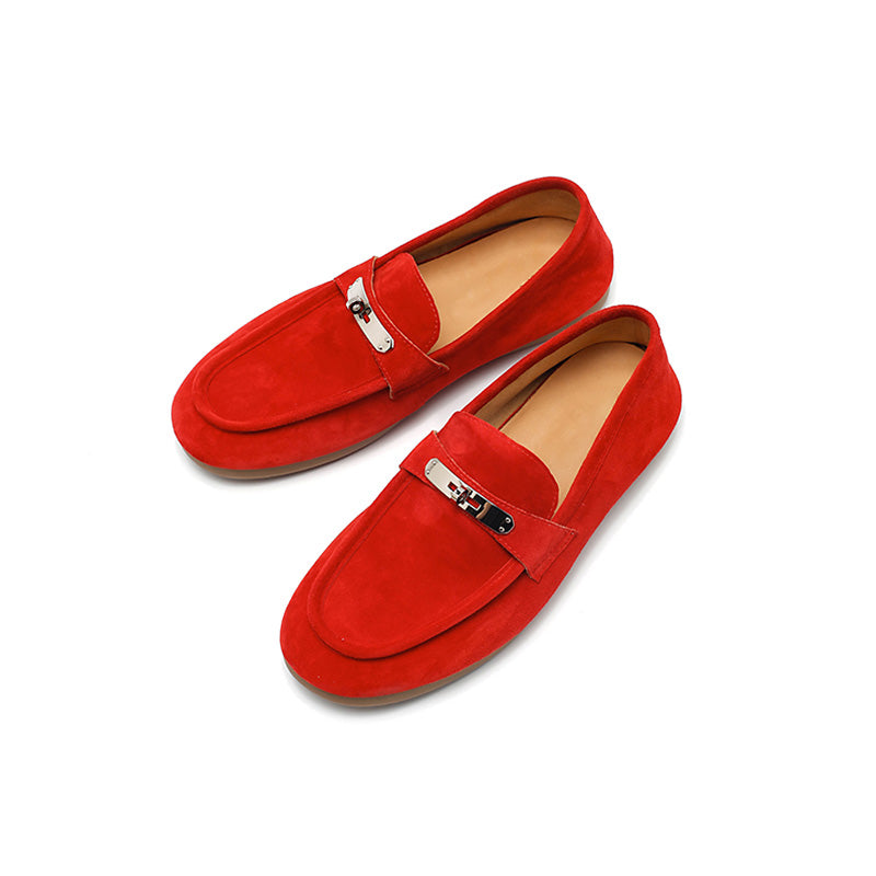 Mocassins en cuir suédé de mouton faits main avec boucle en métal à enfiler en 5 couleurs