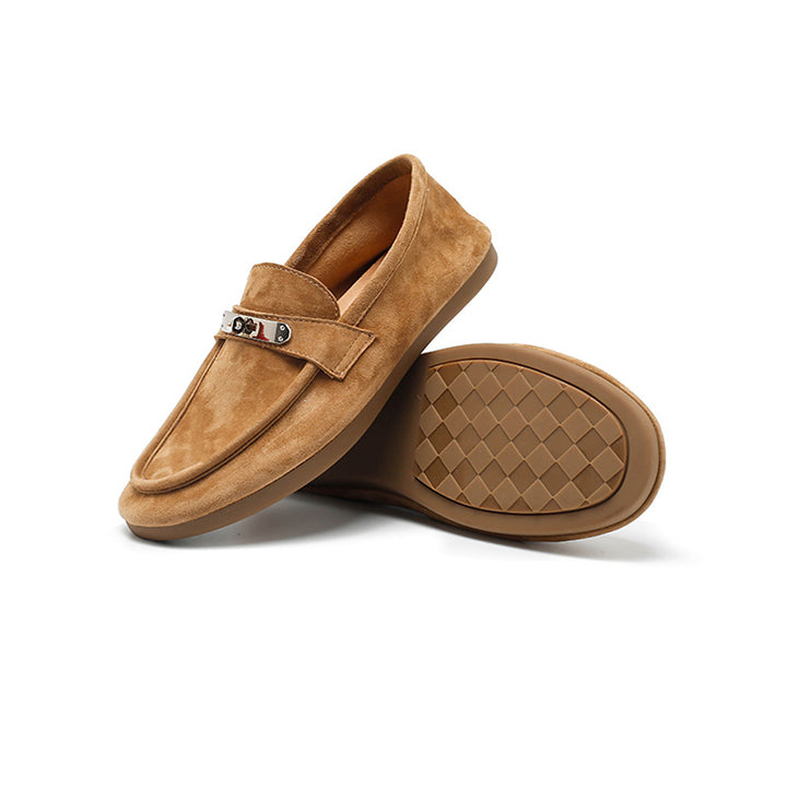 Mocassins en cuir suédé de mouton faits main avec boucle en métal à enfiler en 5 couleurs